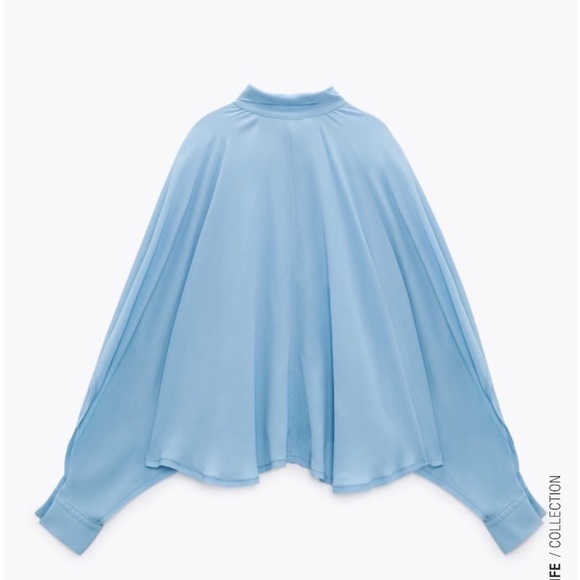 Zara Blue Flowy Cape Sleeve Blouse Size S NWT - Picture 2 of 9